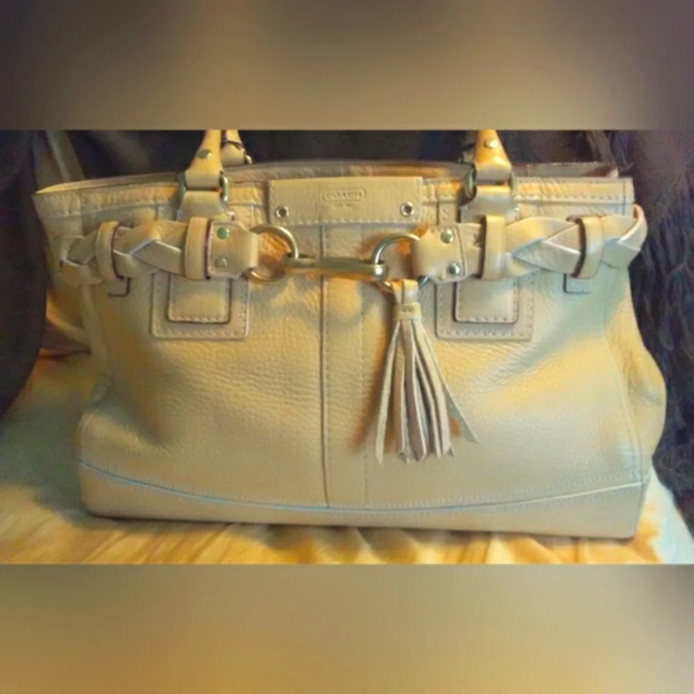 Coach Beige Leather Shoulder Bag with Tassel - Picture 1 of 15